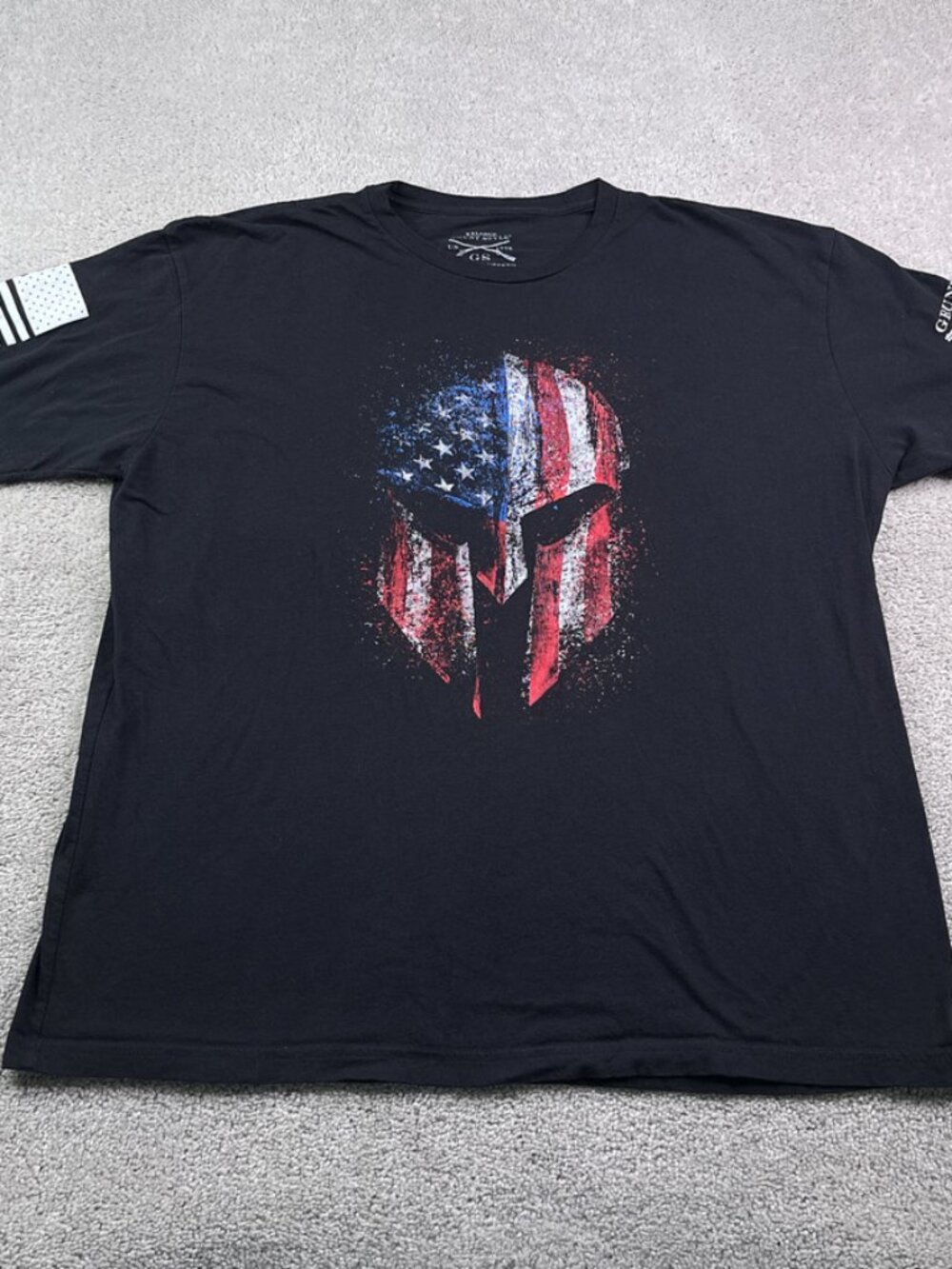 Grunt Style Shirt Mens 2XL XXL Black American Flag Sparta Mask Patriotic USA